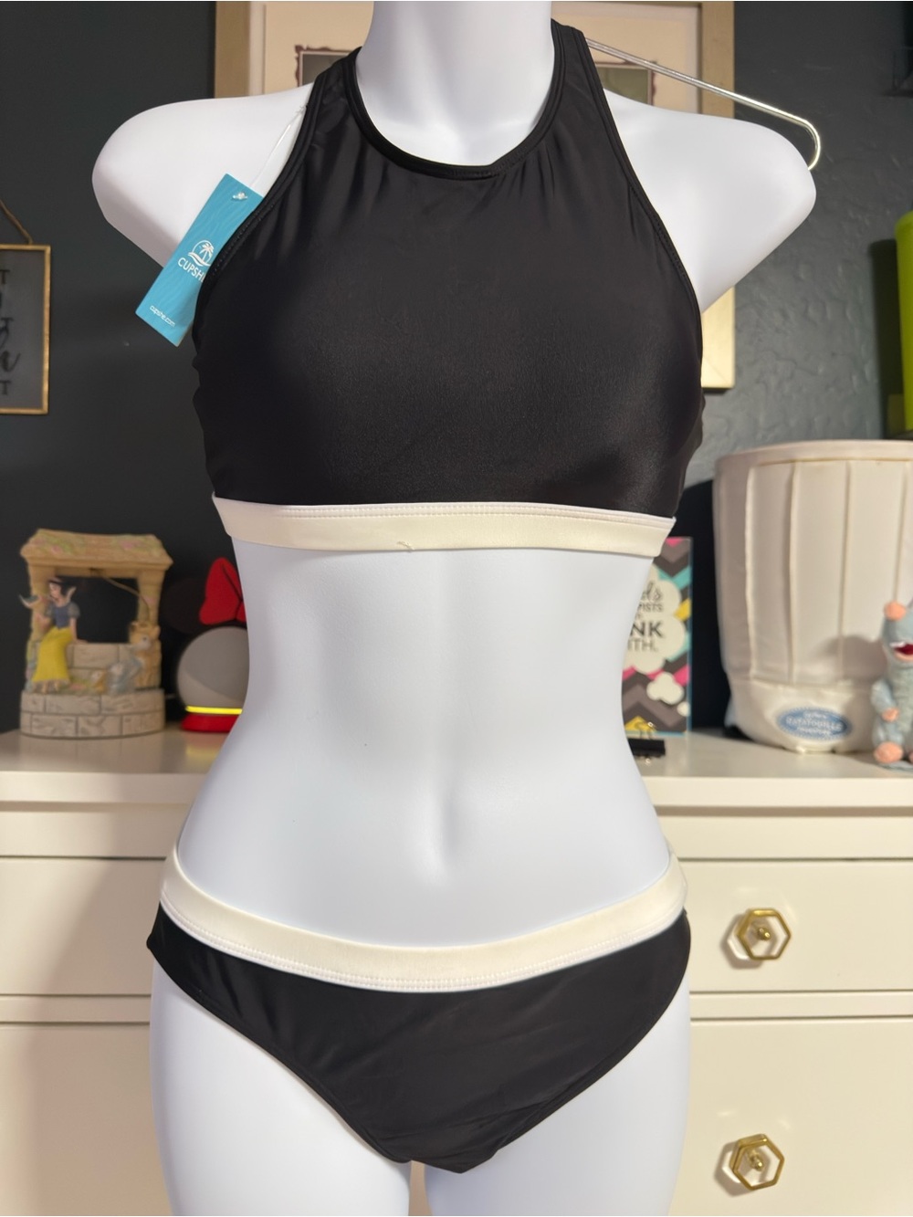 Cupshe Black and Cream High Neck Bikini Set